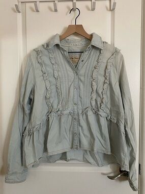 We The Free Denim Ruffle Peplum Button Down